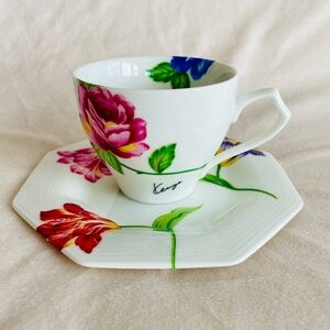 Rare KENZO MAISON Teacup & Saucer Oriental Lillies Aito Japan